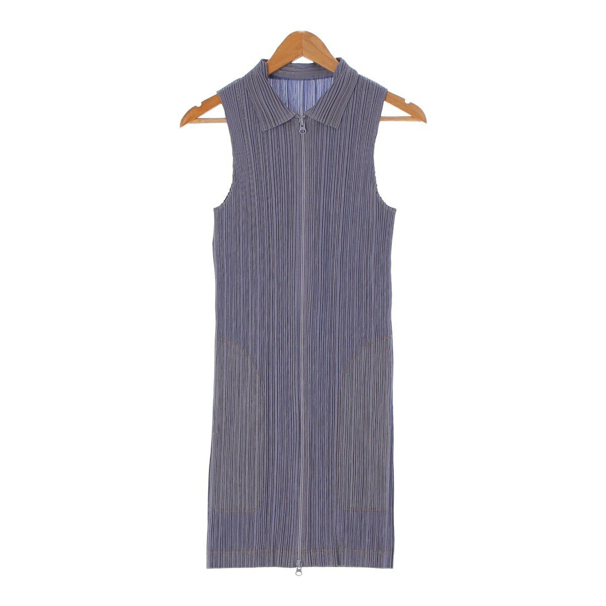 Pleated Please Issey Miyake Zip-up Sleeveless Dress PP14-JH574 Gray 4 [Used] [Authentic Product Guaranteed]