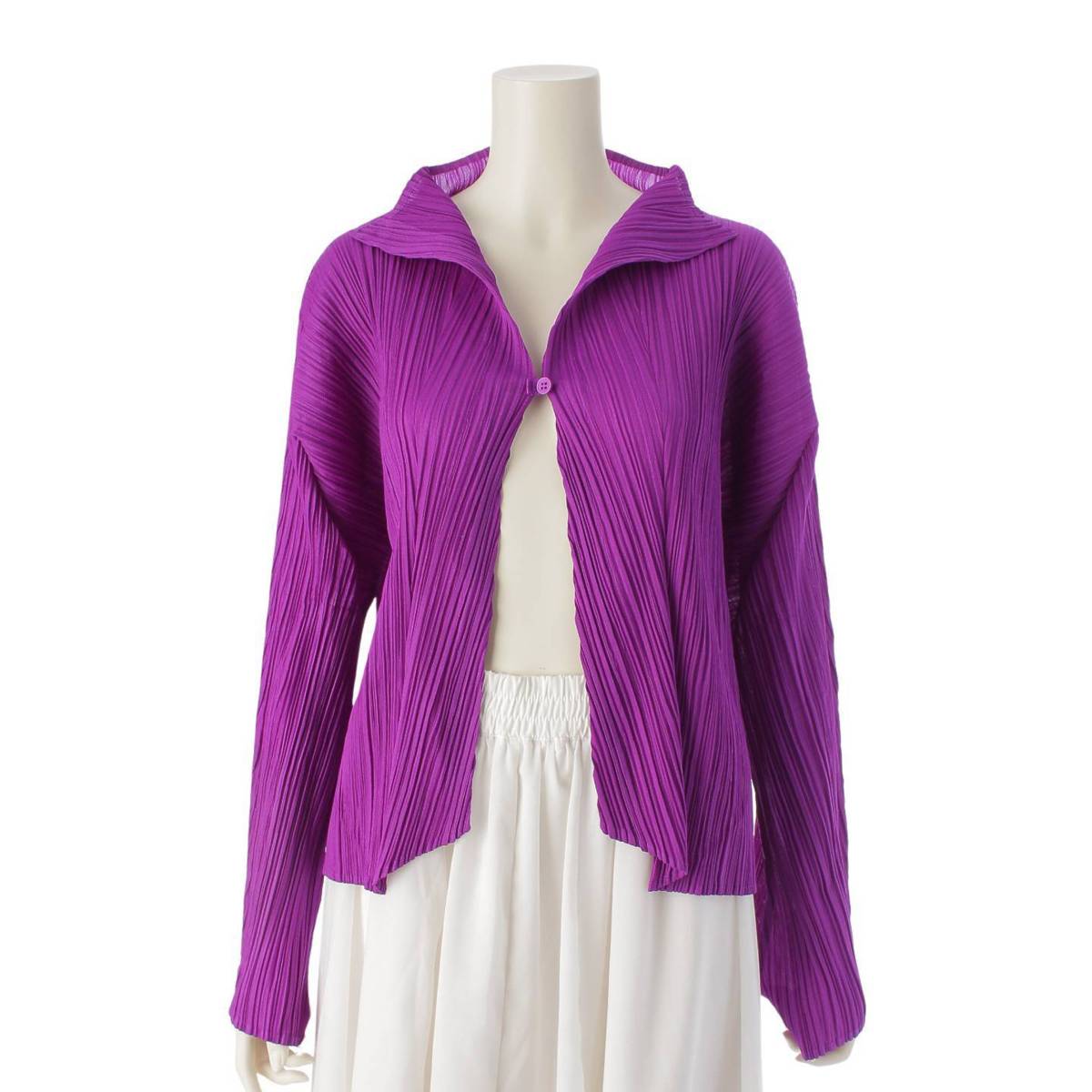 [Pleated Please Issey Miyake] PLEATS PLEASE ISSEY Pleated Cardigan Button Jacket PP23-JO183 Purple 3 [Used] [Authenticated and Guaranteed Authentic] 215129