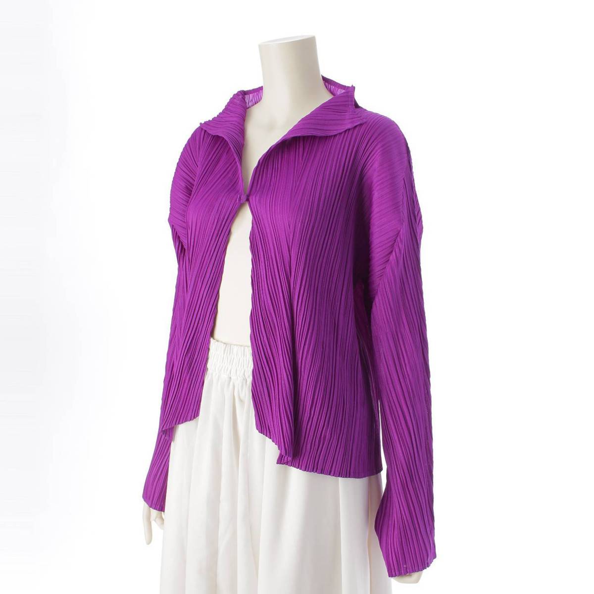 [Pleated Please Issey Miyake] PLEATS PLEASE ISSEY Pleated Cardigan Button Jacket PP23-JO183 Purple 3 [Used] [Authenticated and Guaranteed Authentic] 215129