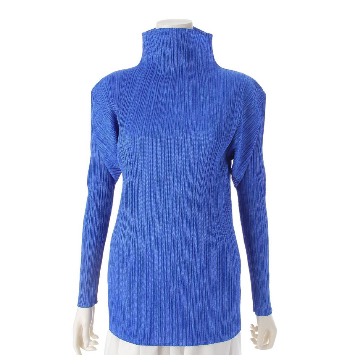 [Pleated Please Issey Miyake] PLEATS PLEASE ISSEY Bottleneck Cut and Sewn T-Shirt Top PP63-JK204 Blue F [Used] [Authenticated and Guaranteed Authentic] 215130