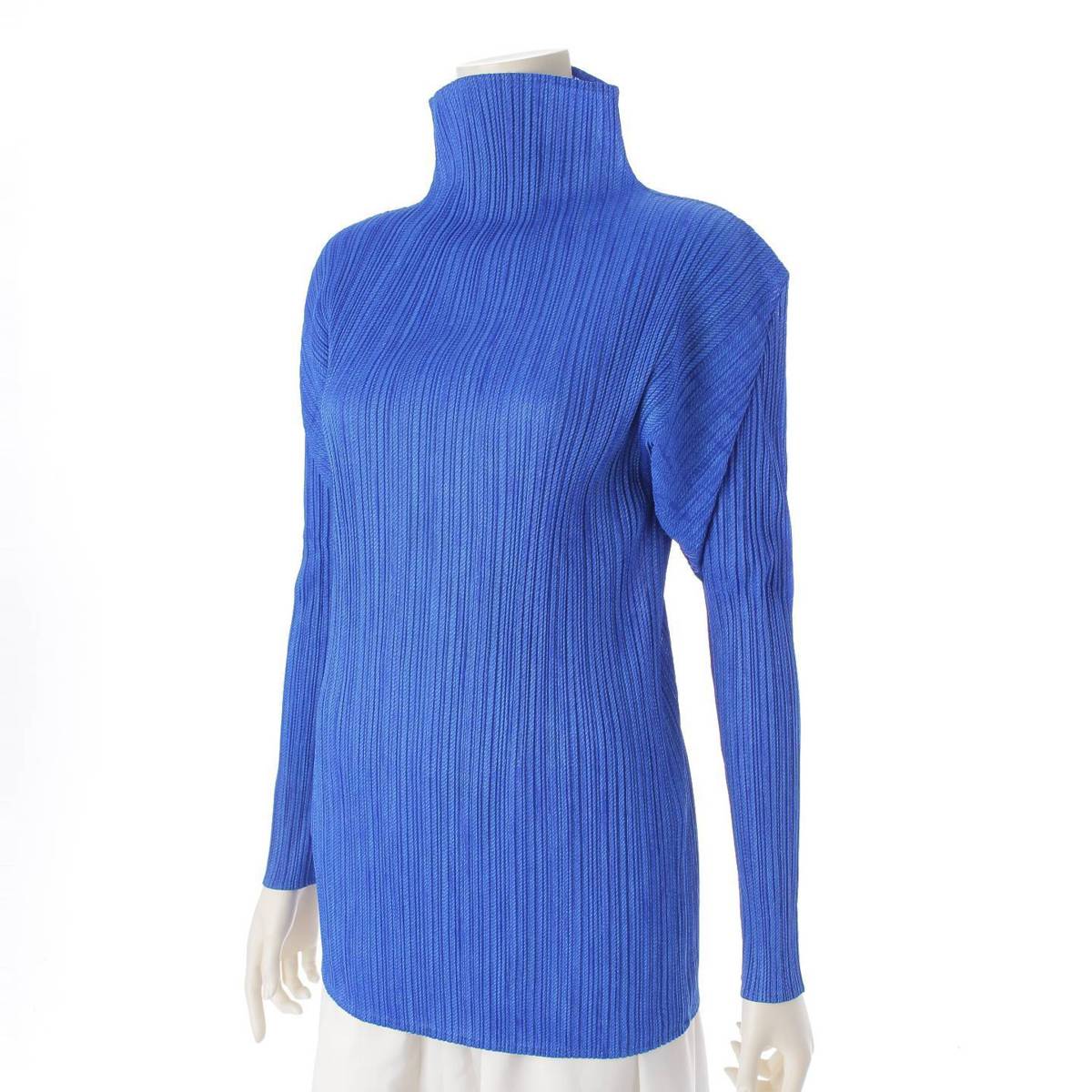 [Pleated Please Issey Miyake] PLEATS PLEASE ISSEY Bottleneck Cut and Sewn T-Shirt Top PP63-JK204 Blue F [Used] [Authenticated and Guaranteed Authentic] 215130