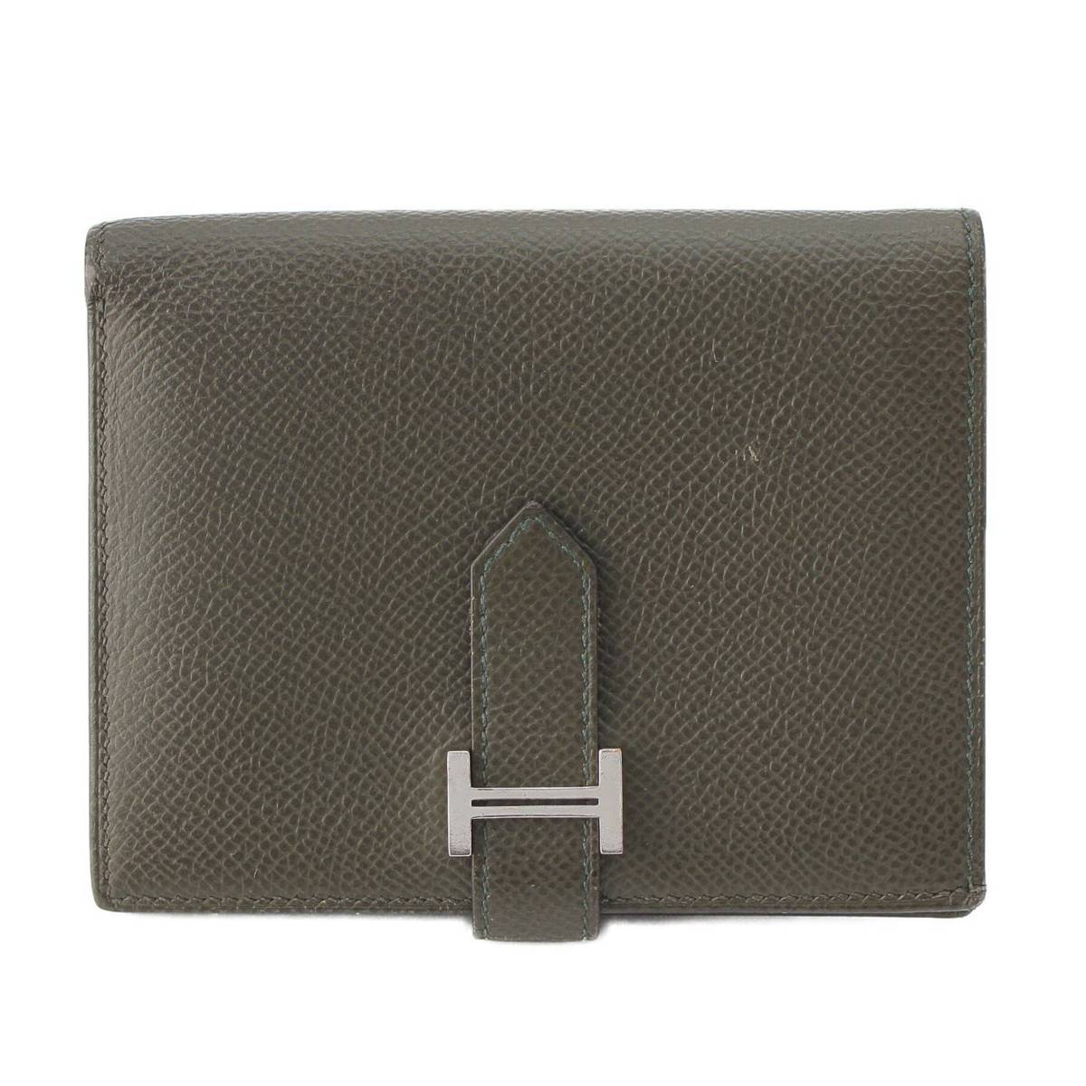 [Hermes] Hermes Z engraved Bearn Compact Epsom Wallet Bifold Wallet Vert Gris [Used] [Authenticated and genuine product guaranteed] 215225