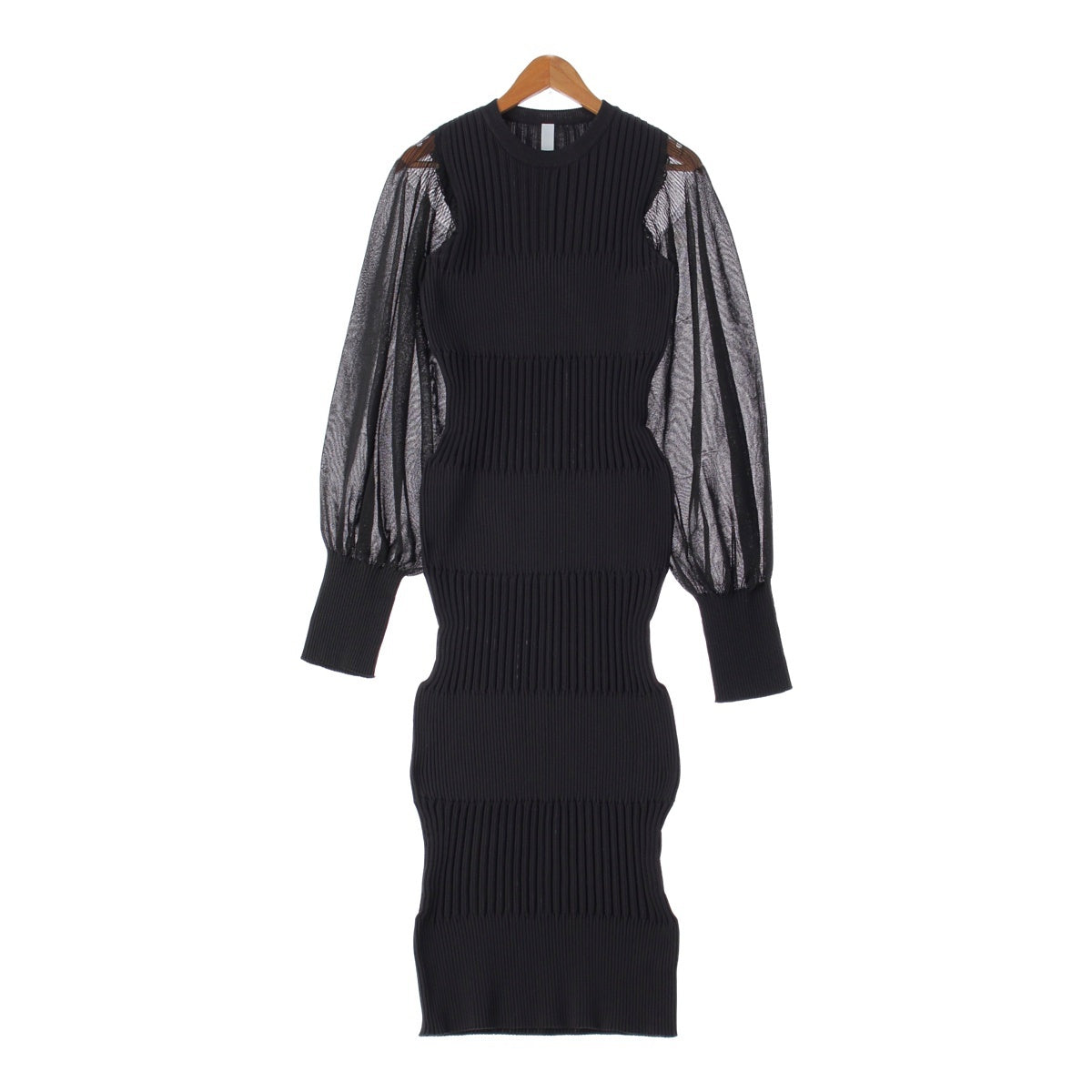 CFCL FLUTED LUCENT Sheer Sleeve Long Sleeve Dress One Piece CF006KH051 Black 3