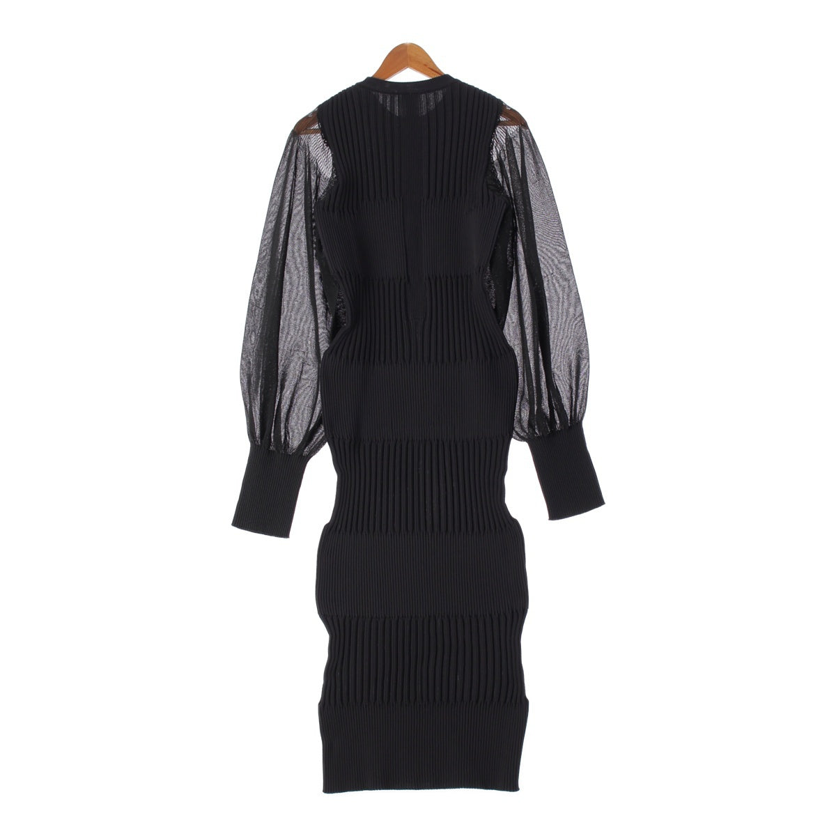 CFCL FLUTED LUCENT Sheer Sleeve Long Sleeve Dress One Piece CF006KH051 Black 3