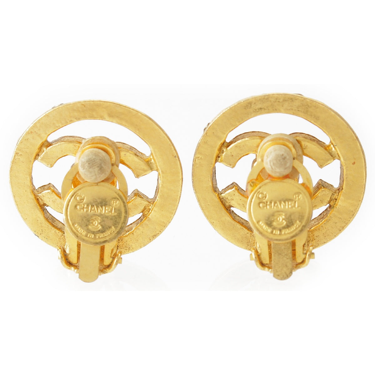 Chanel Circle COCO Mark Bijou Rhinestone Earring Pierce GP Gold