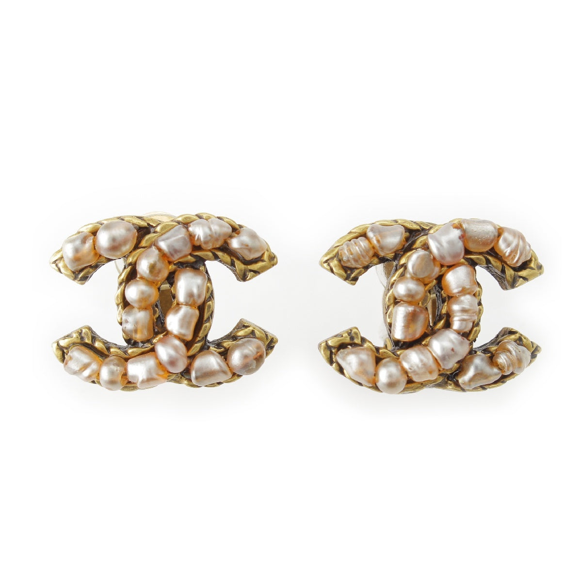 Chanel 00A Vintage Imitation Pearl Earring Pierce Gold