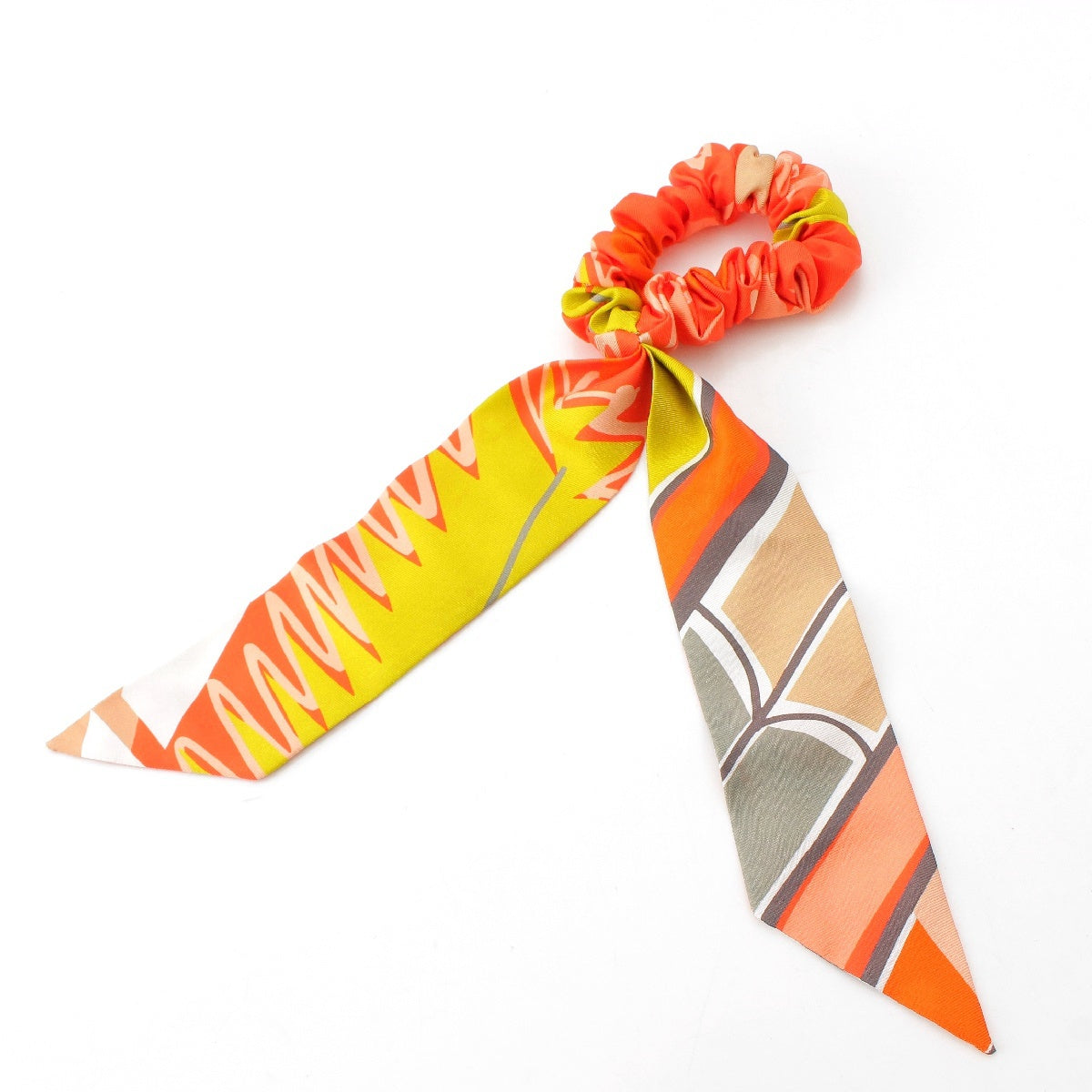 HERMES Bella silk Ribbon Scarf hair accessory Scrunchie Rubber Band Orange