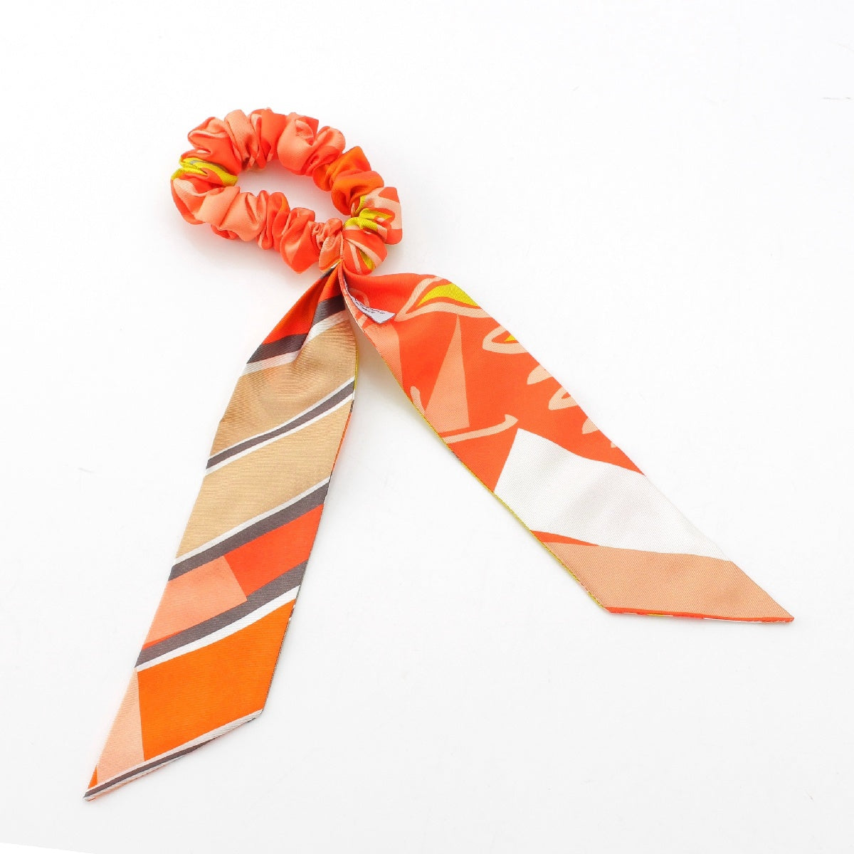 HERMES Bella silk Ribbon Scarf hair accessory Scrunchie Rubber Band Orange