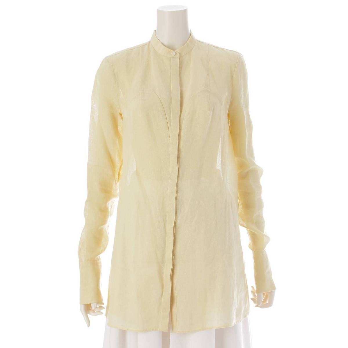 [Jil Sander] No-collar paper blouse with double cuffs, shirt, top, light yellow, size 34 [Used] [Authenticated and guaranteed authentic] 215458