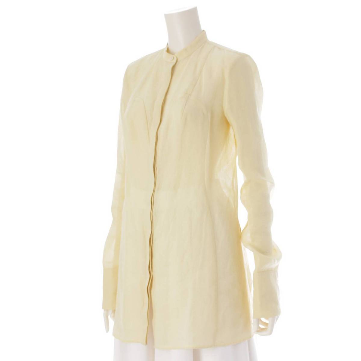 [Jil Sander] No-collar paper blouse with double cuffs, shirt, top, light yellow, size 34 [Used] [Authenticated and guaranteed authentic] 215458