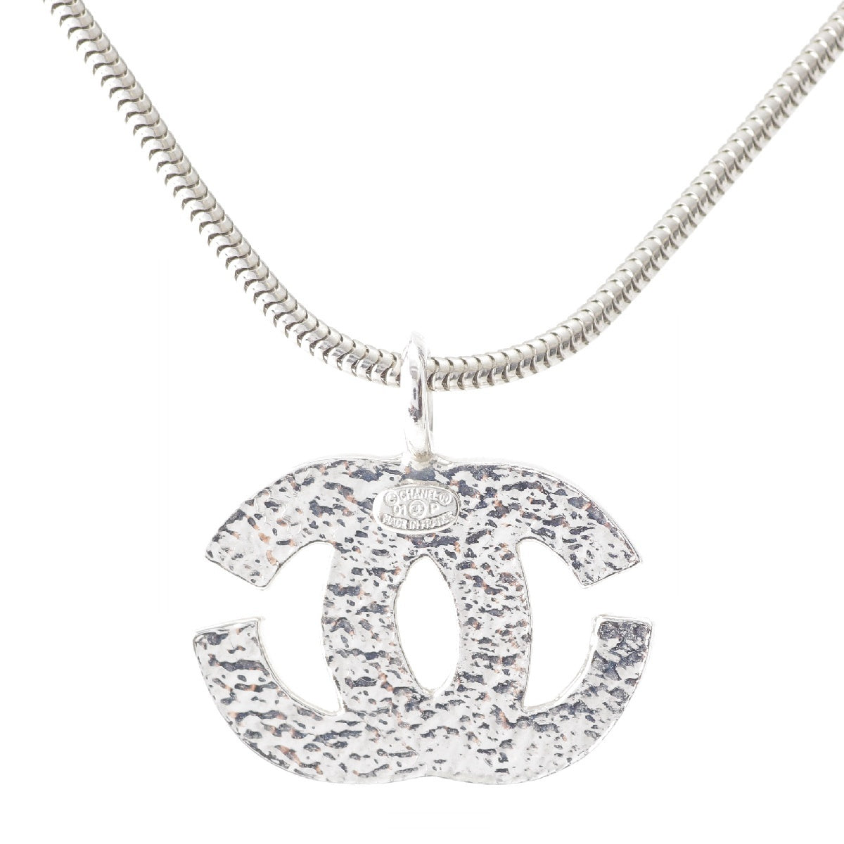 Chanel 01P Metal COCO Mark Chain Necklace Rhinestone Silver