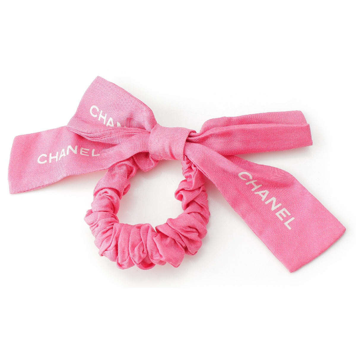 Chanel 23S Logo Ribbon Silk Scrunchie Hair Accessory AA9064 Pink