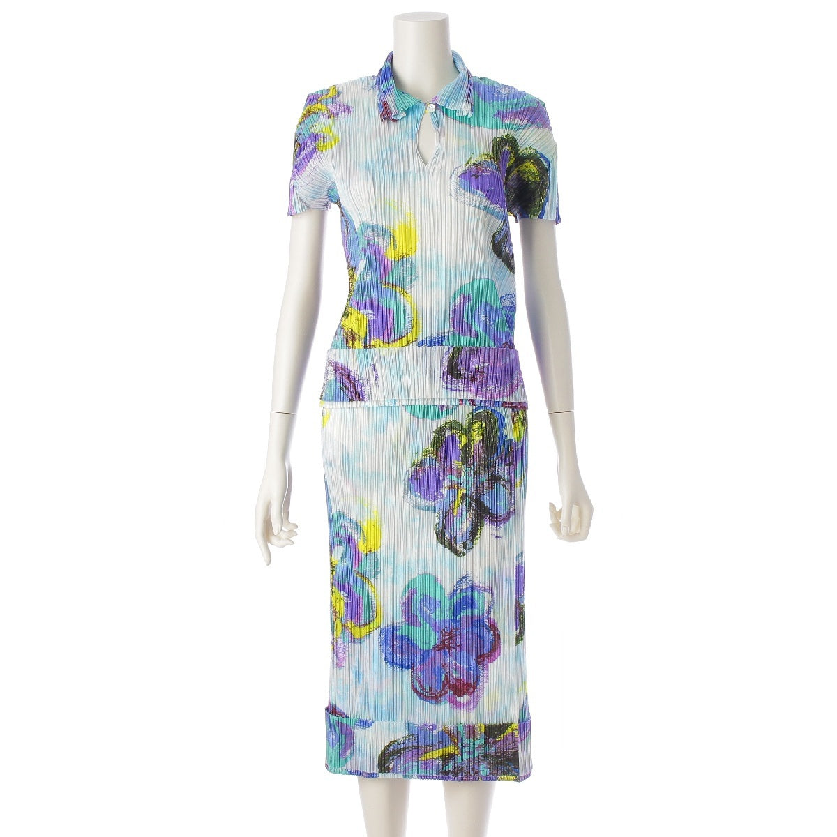 Pleated Please Issey Miyake Floral Top & Skirt Set Multicolor 3