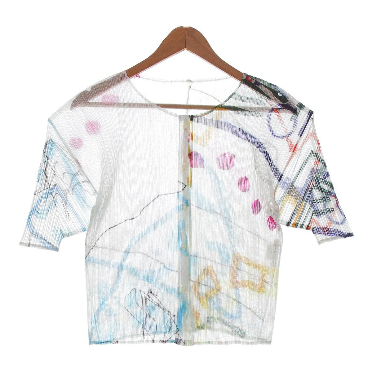 Pleated Please Issey Miyake Short Sleeve Blouse Top PP12-JJ426 Multicolor White Blue Yellow