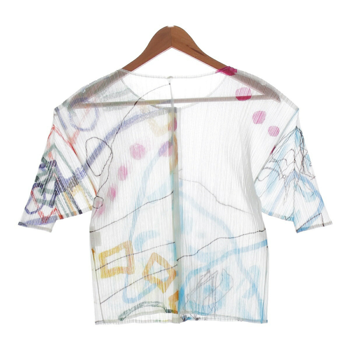 Pleated Please Issey Miyake Short Sleeve Blouse Top PP12-JJ426 Multicolor White Blue Yellow