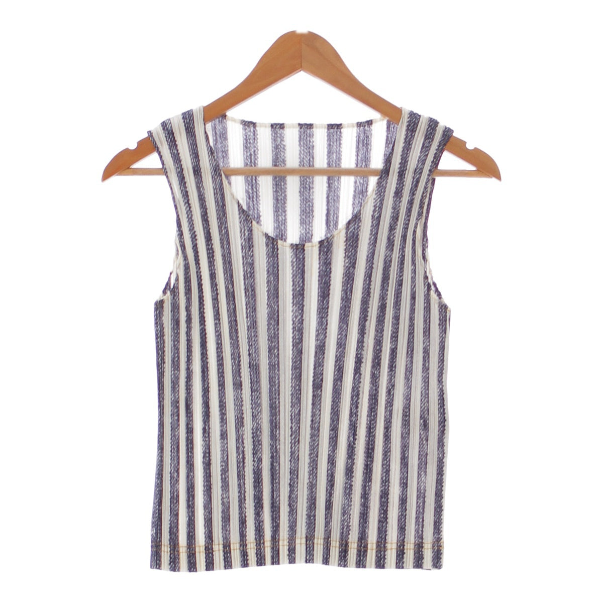 Pleated Please Issey Miyake Cut and Sew Striped Sleeveless Vest Top PP92-074 White x Blue 3