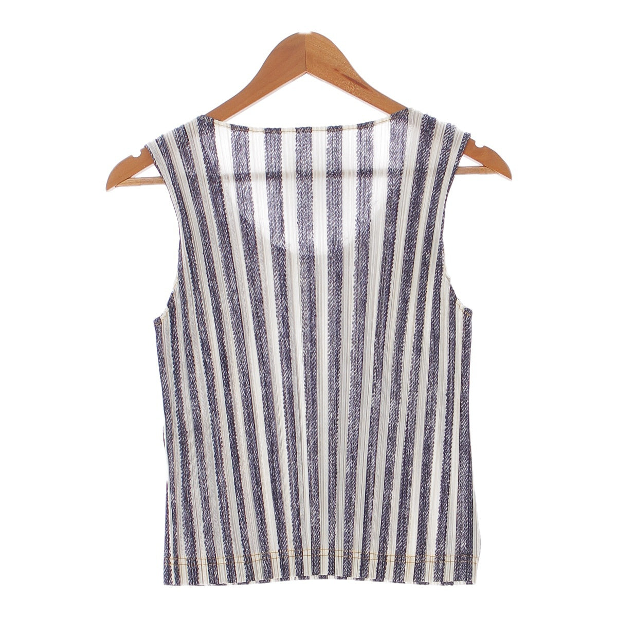 Pleated Please Issey Miyake Cut and Sew Striped Sleeveless Vest Top PP92-074 White x Blue 3