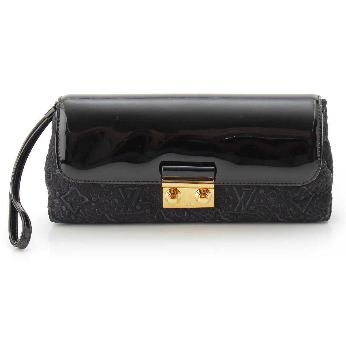 LOUIS VUITTON Monogram Pochette Dentel Patent leather canvas Lace embroidery Clutch bag M40616 black