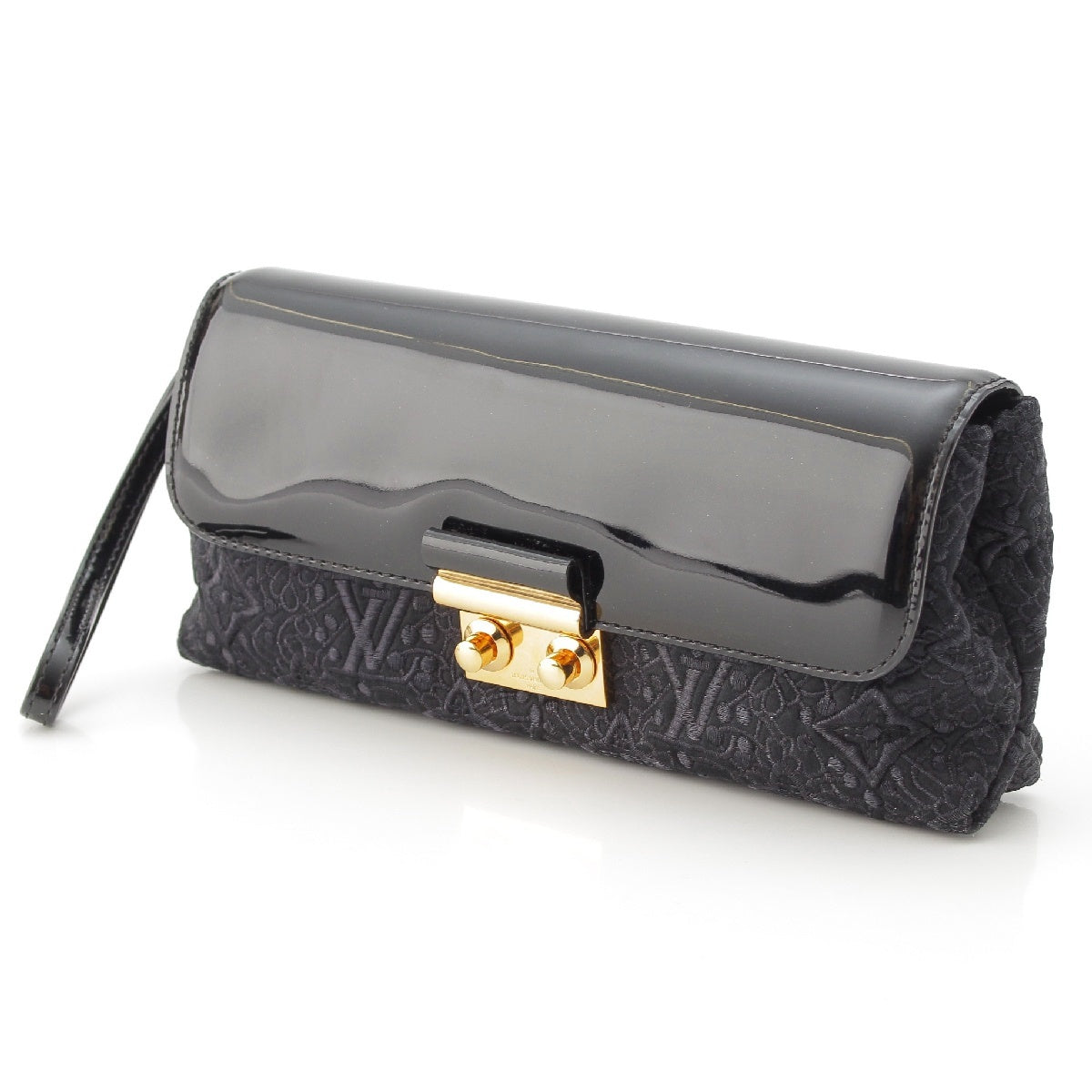 LOUIS VUITTON Monogram Pochette Dentel Patent leather canvas Lace embroidery Clutch bag M40616 black