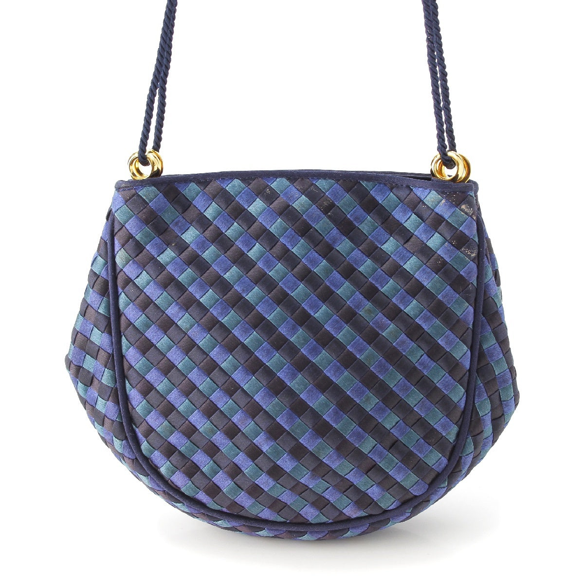 BOTTEGA VENETA Vintage INTRECCIATO Satin Shoulder Bag, Blue Multicolor