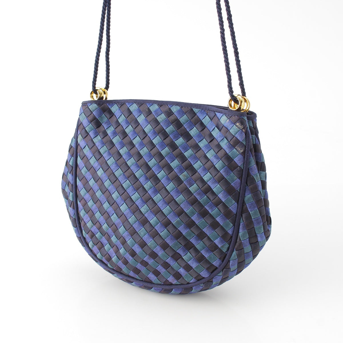 BOTTEGA VENETA Vintage INTRECCIATO Satin Shoulder Bag, Blue Multicolor