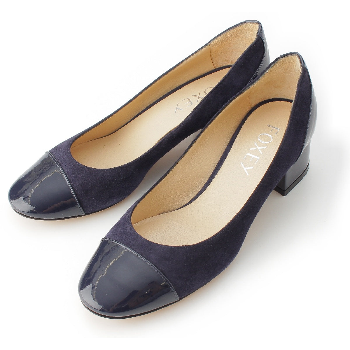 FOXEY Suede Patent Patent Leather Bicolor Heel Pumps Shoes Navy 36 1/2