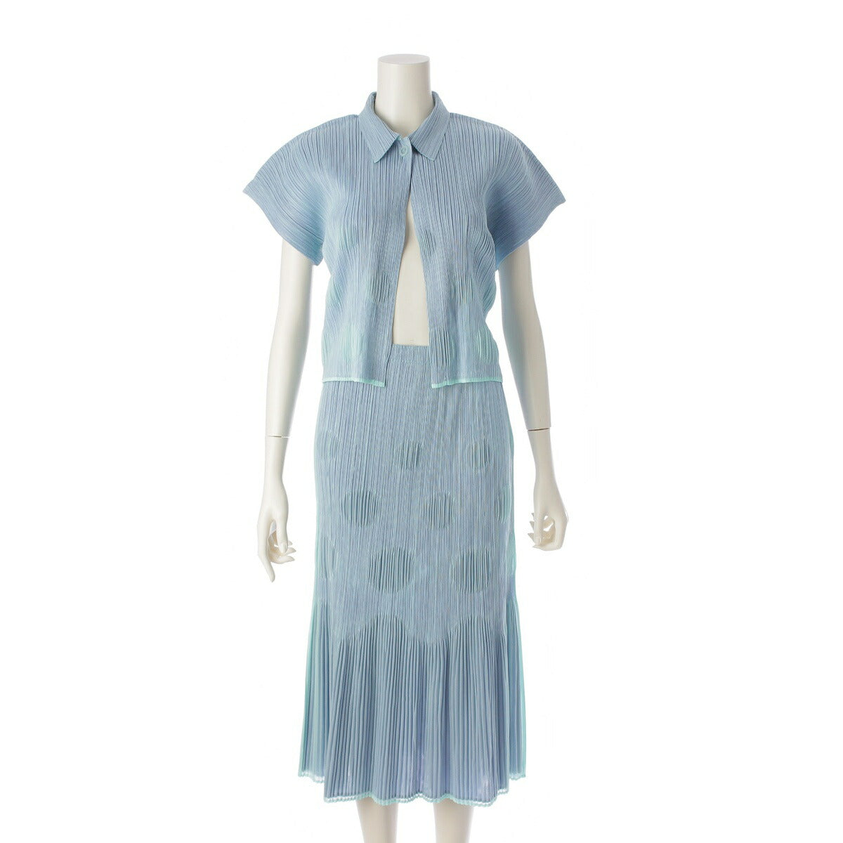 Pleated Please Issey Miyake Gradient Dot Flare Pleated Cardigan Tops Skirt PP81-JG796 PP81-JO794 Light Blue [Used] [Authentic Guaranteed]