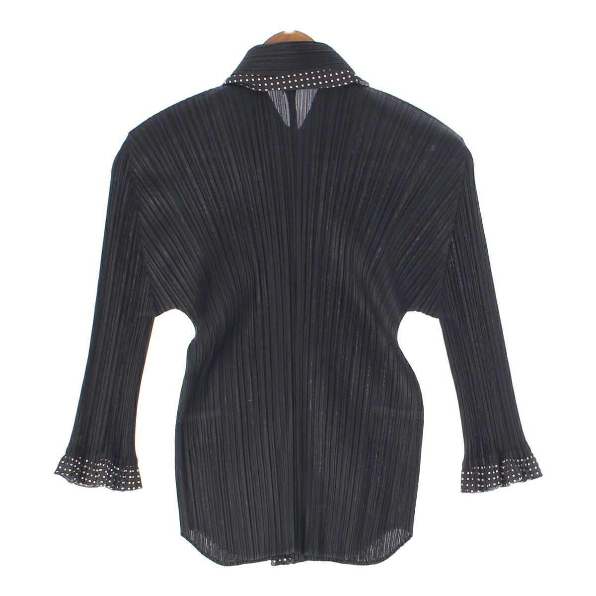 Pleated Please Issey Miyake Dot Ruffle Long Sleeve Shirt Blouse Top PP43-JJ672 Black 3 [Used] [Authentic Product Guaranteed]