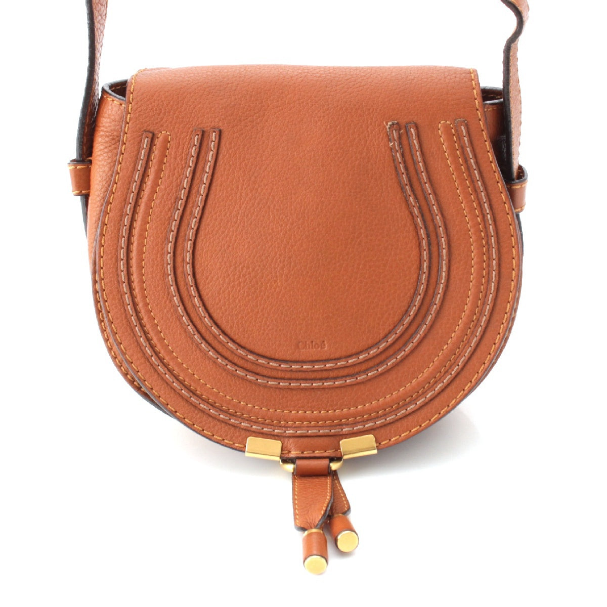 Chloe Marcie Grain leather small saddle bag Shoulder Bag Pochette Crossbody tan brown