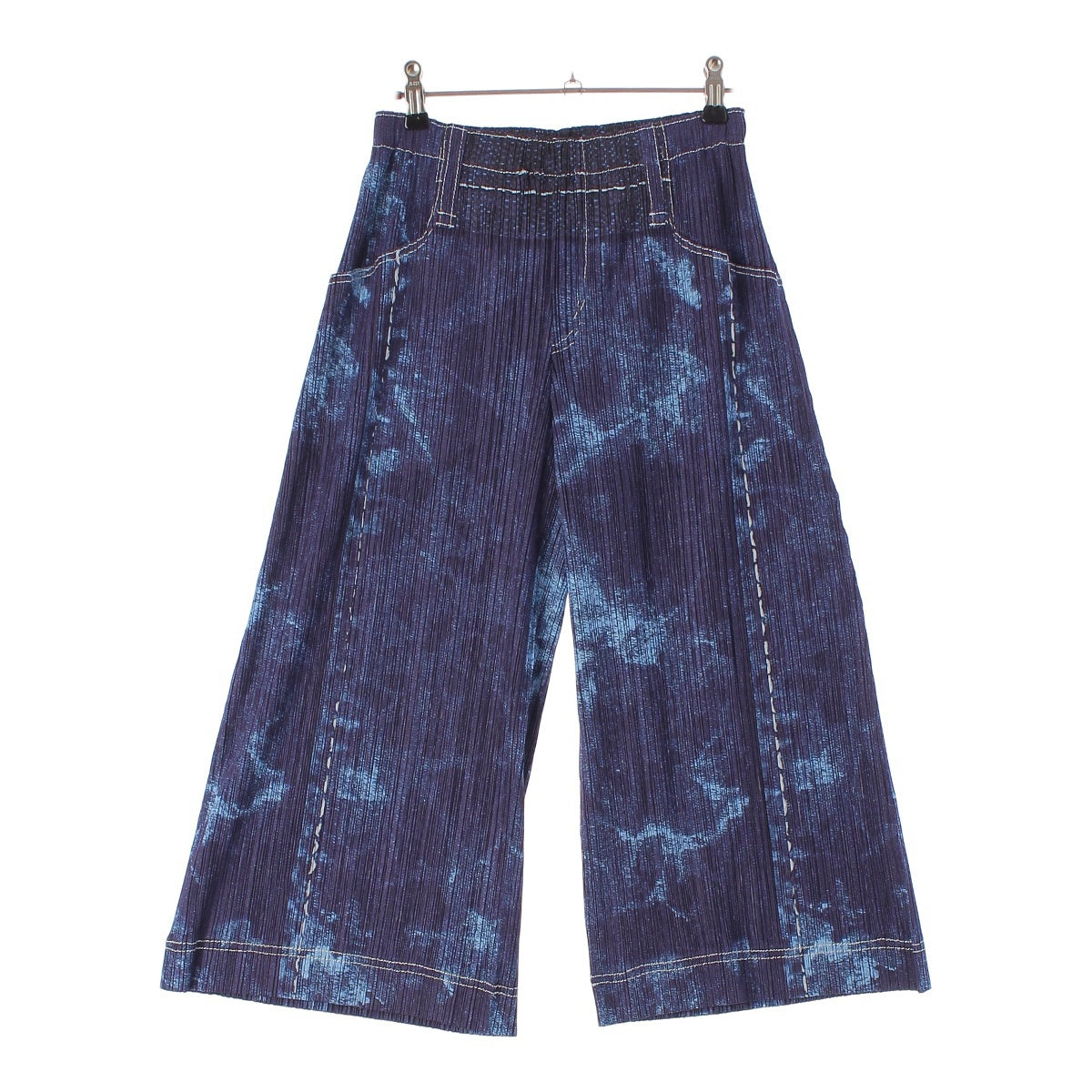 Pleated Please Issey Miyake Denim Transfer Tie-dye Shorts PP21-JF721 Blue 3