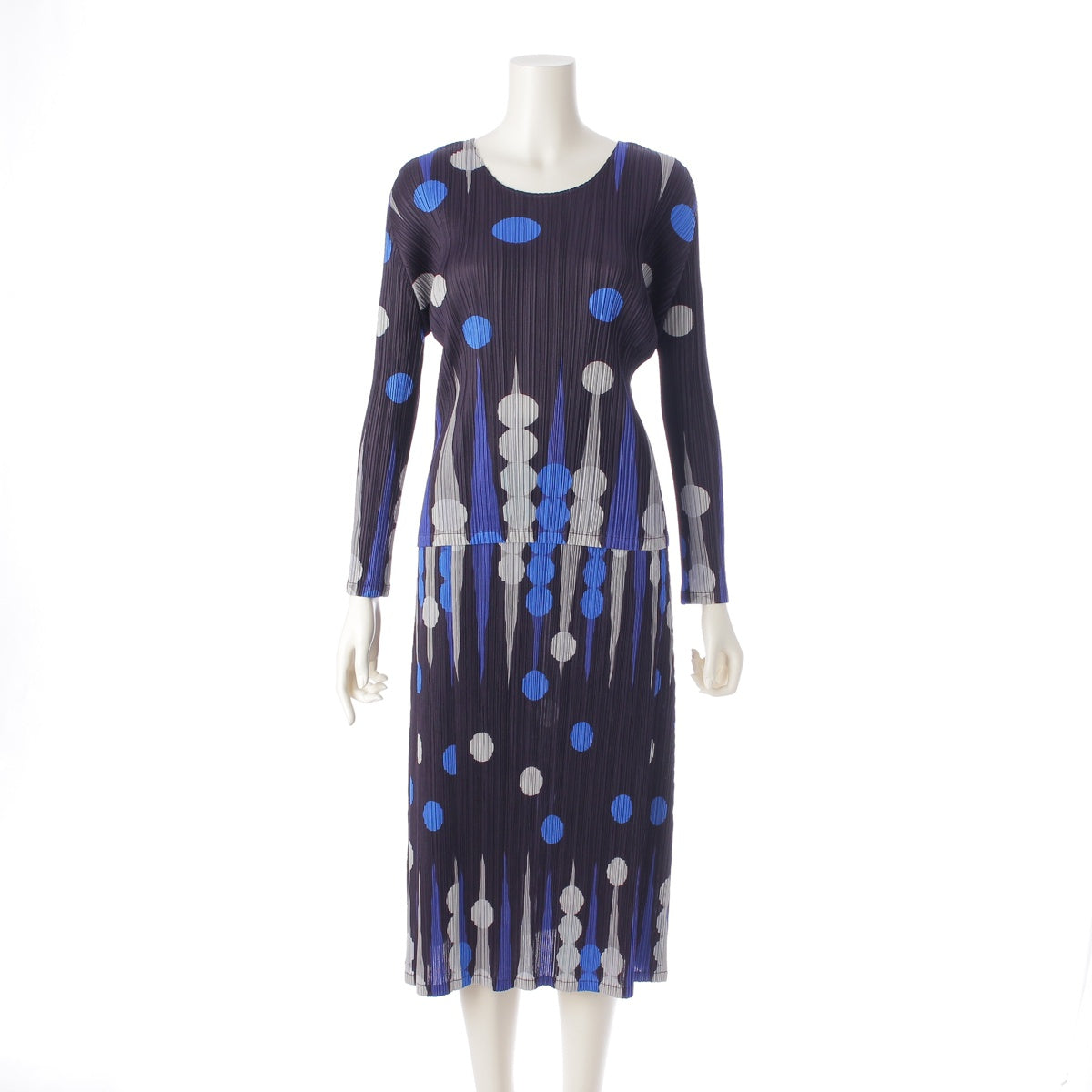 Pleated Please Issey Miyake all-over polka dot cut and sew set PP73-JK612 PP73-JG614 Navy