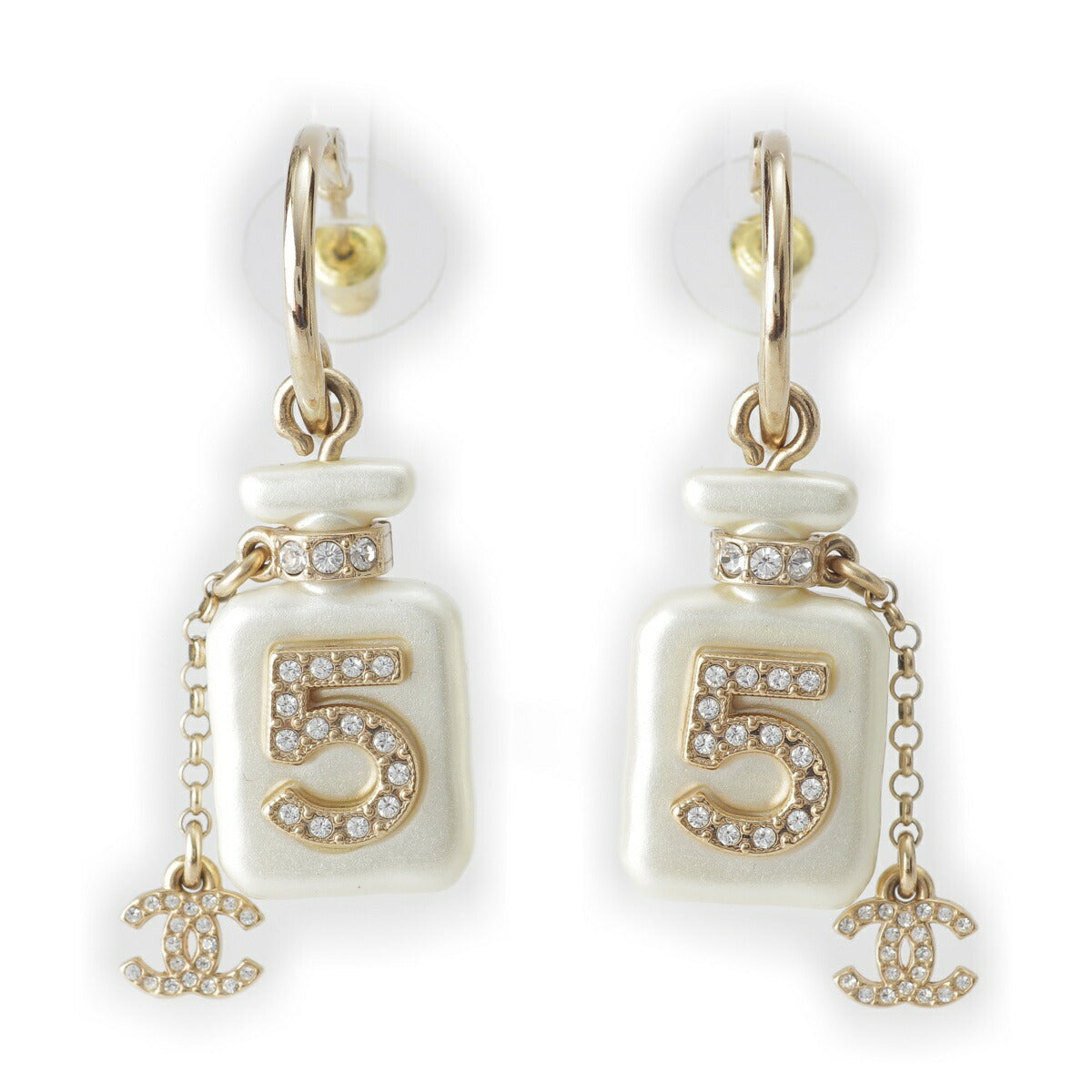 Chanel A22S Perfume Bottle Swing Earrings COCO Mark No5 Rhinestone GP Gold [Used] [Authentic Guaranteed]