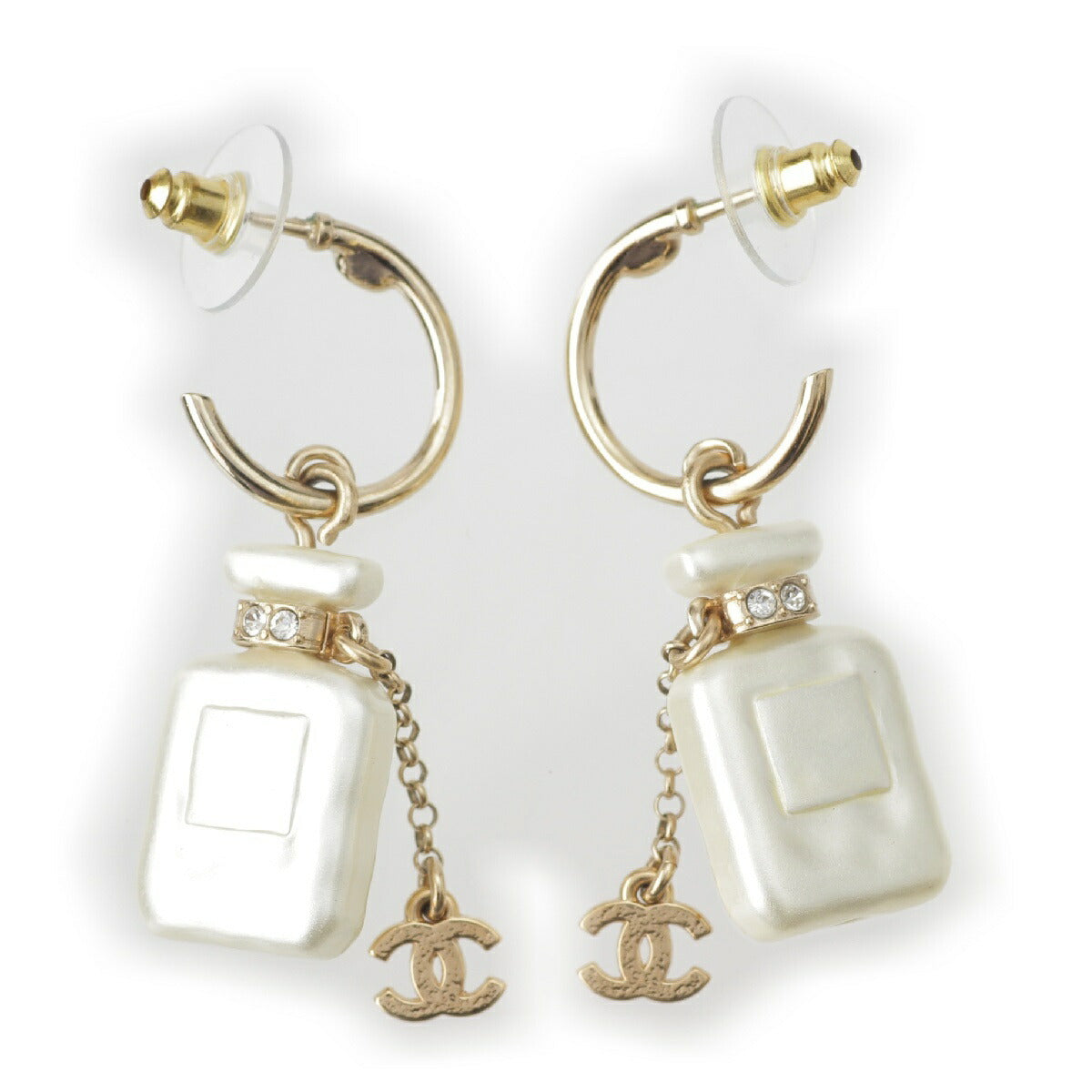 Chanel A22S Perfume Bottle Swing Earrings COCO Mark No5 Rhinestone GP Gold [Used] [Authentic Guaranteed]