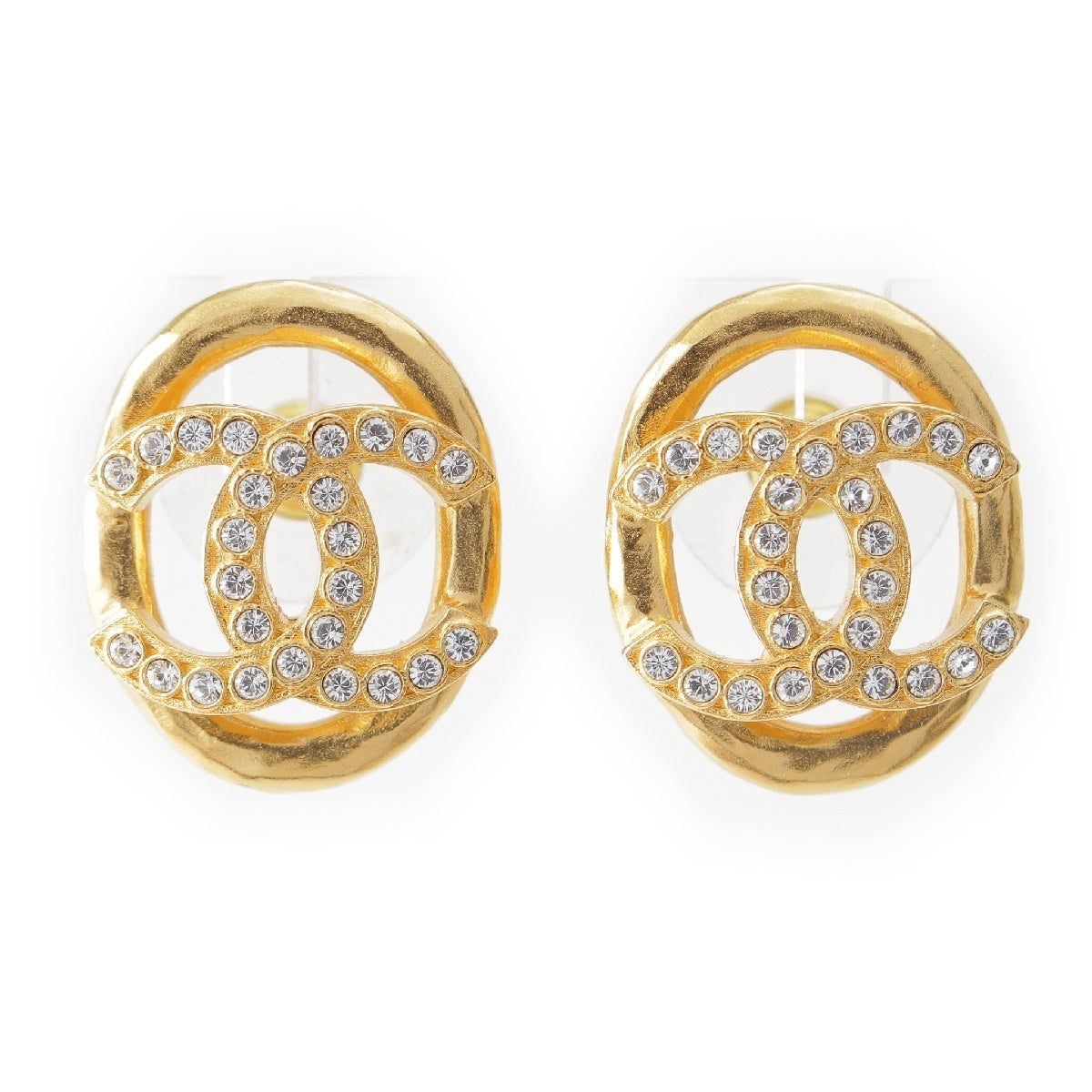 Chanel F22A Bijoux COCO Mark Pierce Circle Rhinestone GP Gold