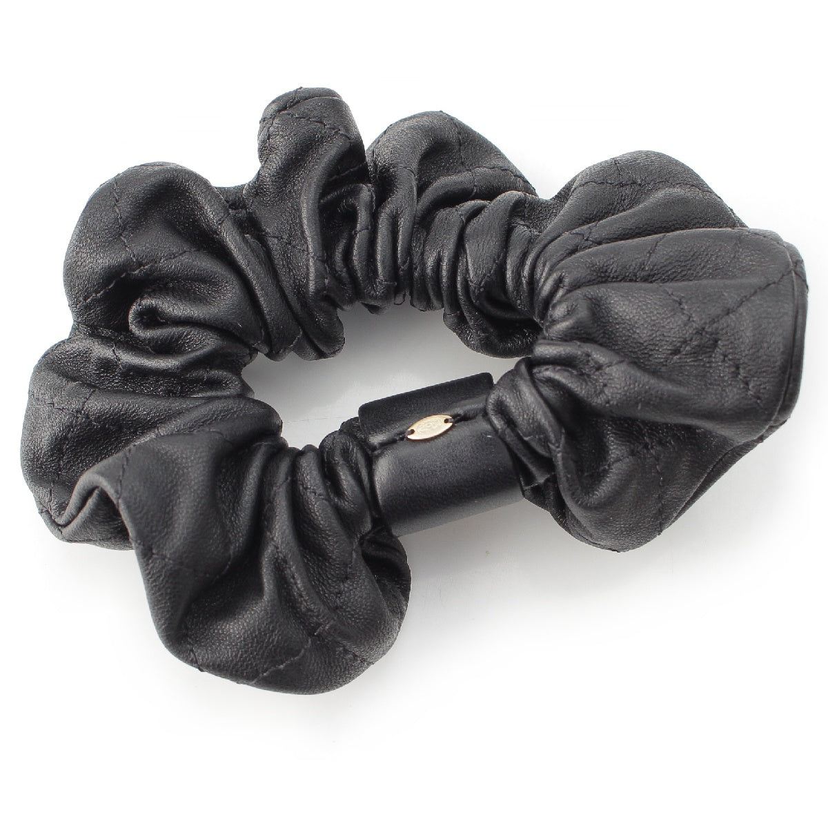 Chanel A21K COCO Mark Lambskin Matelasse Scrunchie Hair Accessory Black