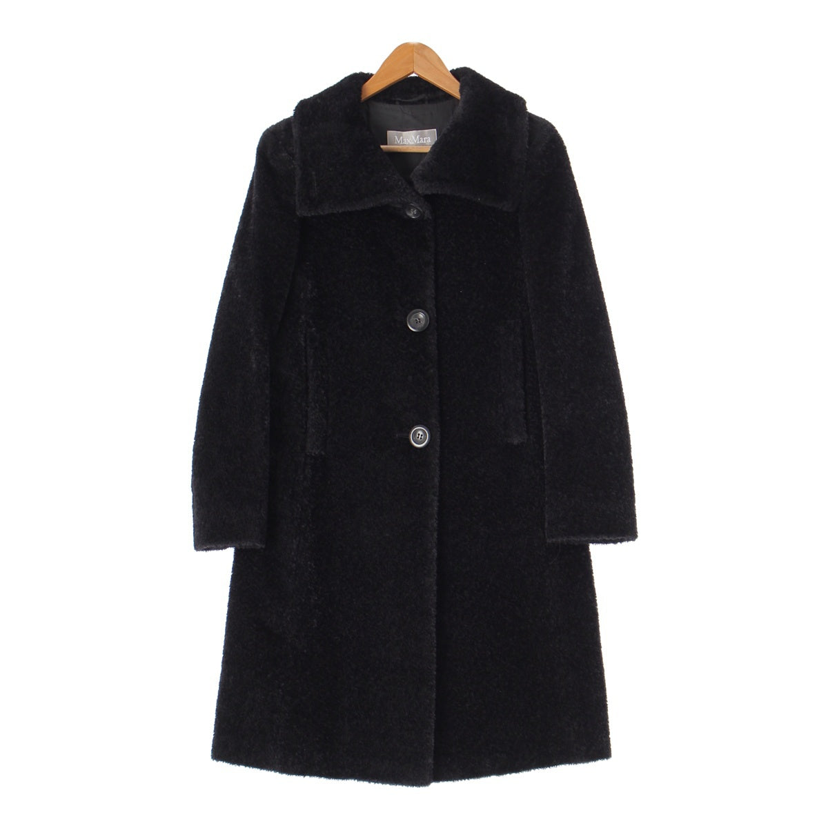 Max Mara OTS Alpaca x Virgin Wool Teddy Coat Outerwear Black 40