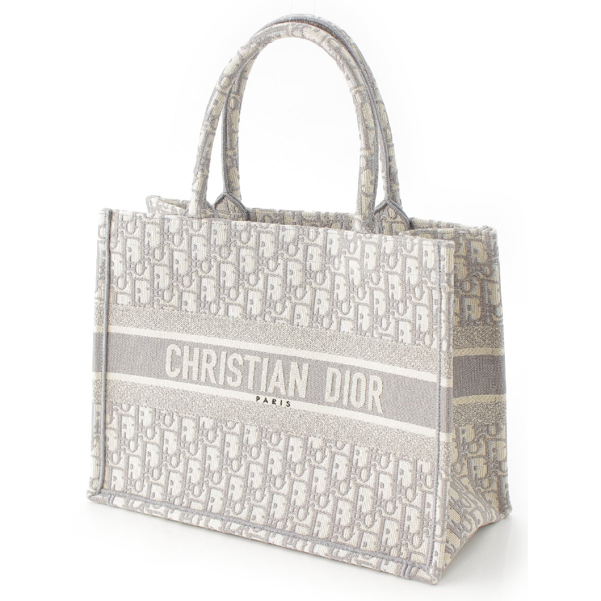 Christian Dior 24 Oblique Embroidery Medium Canvas Tote Bag Grey