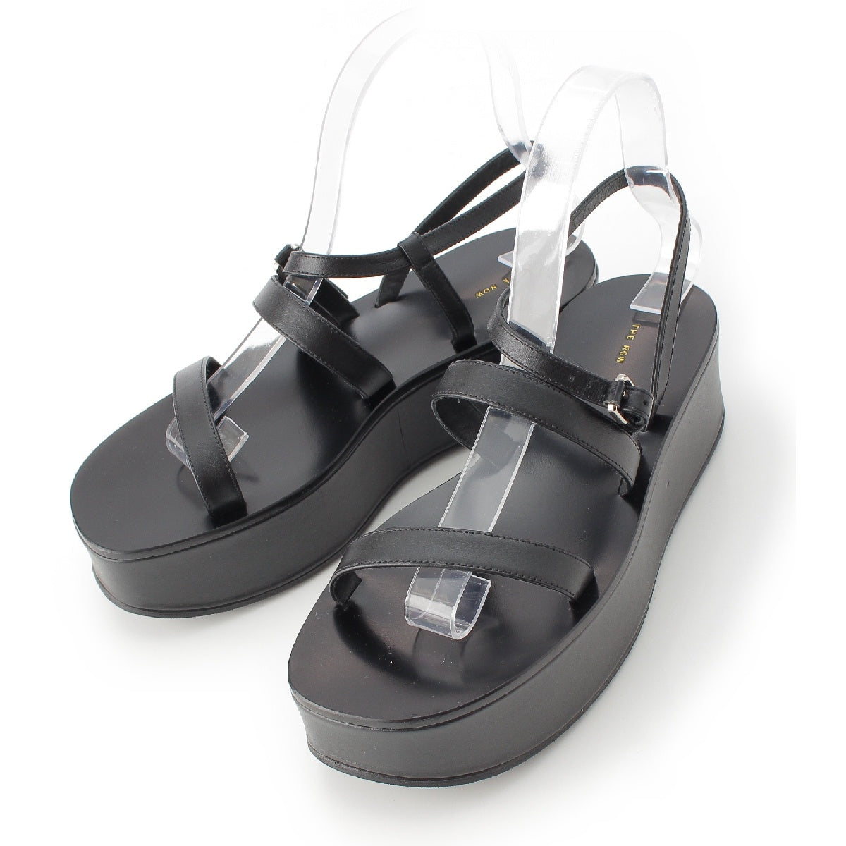 The Row Leather Platform Sandal Shoes in Smooth Calfskin Black 36 1/2