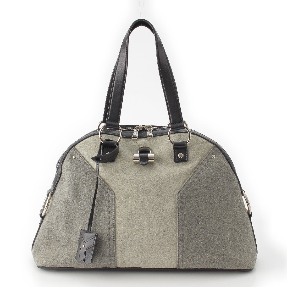 Yves Saint Laurent Muse Felt Leather Handbag Grey x Black