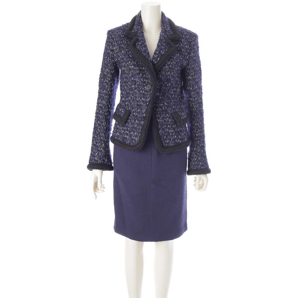 Fendi wool knit long sleeve jacket center crease skirt set blue 38