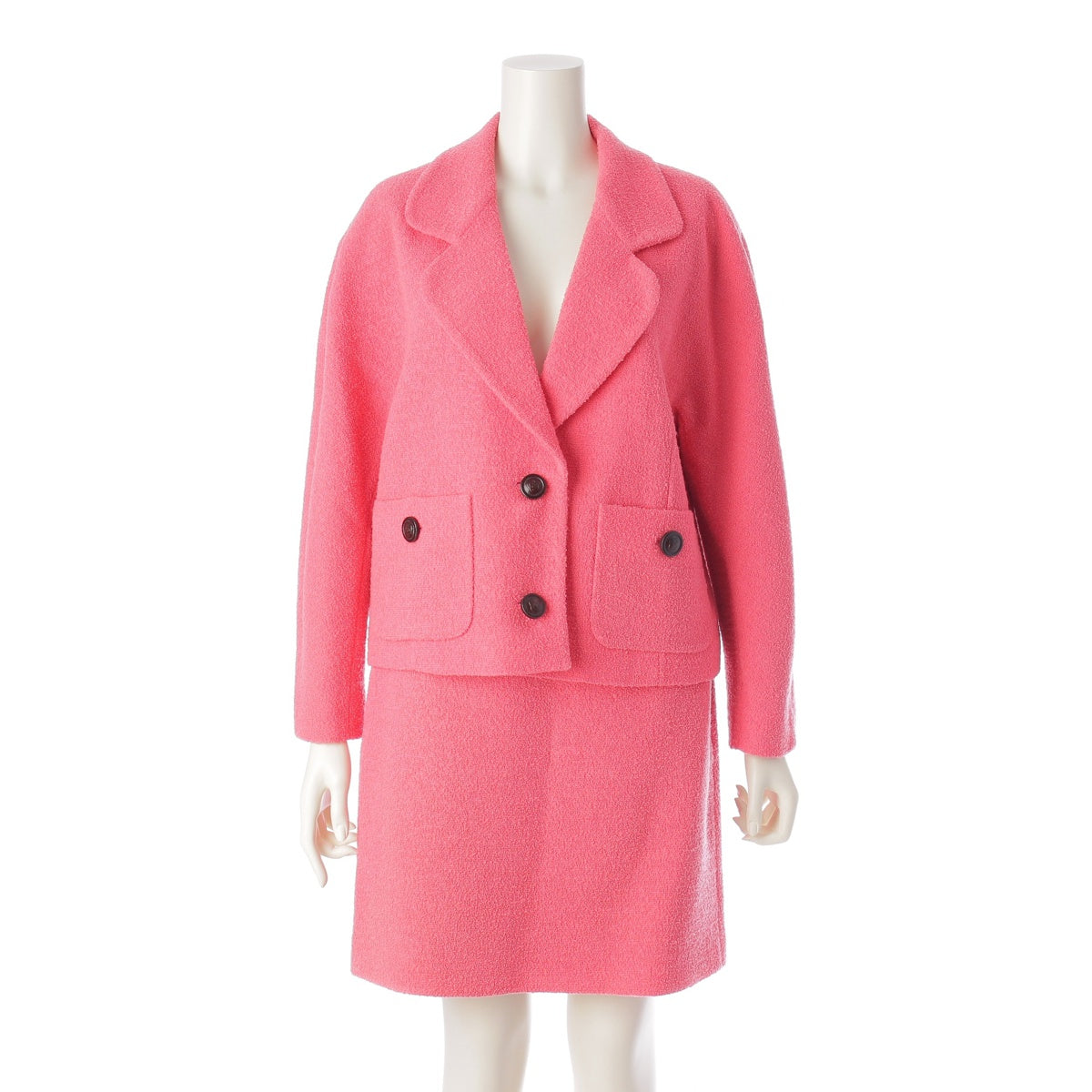 Gucci wool x nylon wood button tailored jacket and skirt set, pink, size 36