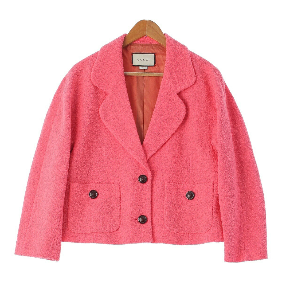 Gucci wool x nylon wood button tailored jacket and skirt set, pink, size 36 [Used] [Authentic product guaranteed]