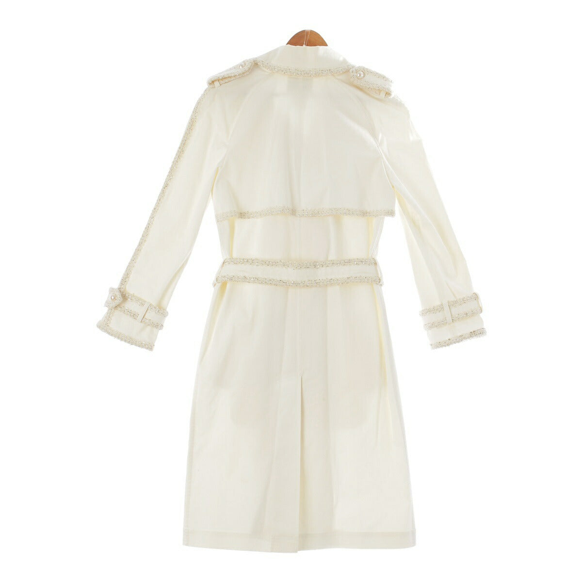 Chanel 04P pearl double button belted tweed trench coat P23284 white 38 [Used] [Authentic product guaranteed]