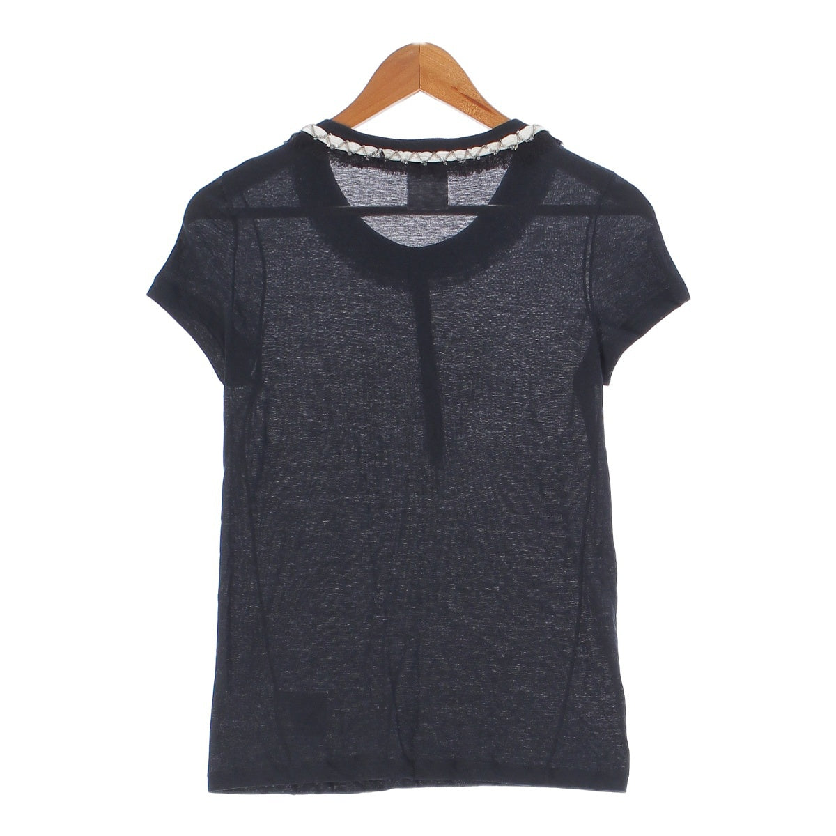 Chanel 06P Chain Jeweled Cotton Cut and Sewn T-Shirt Top P28523 Navy 38