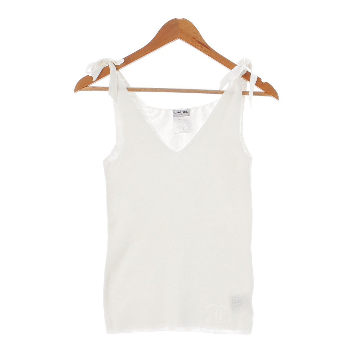 Chanel 05P COCO Mark Ribbon Knit Tank Top Camisole P25470 White 38