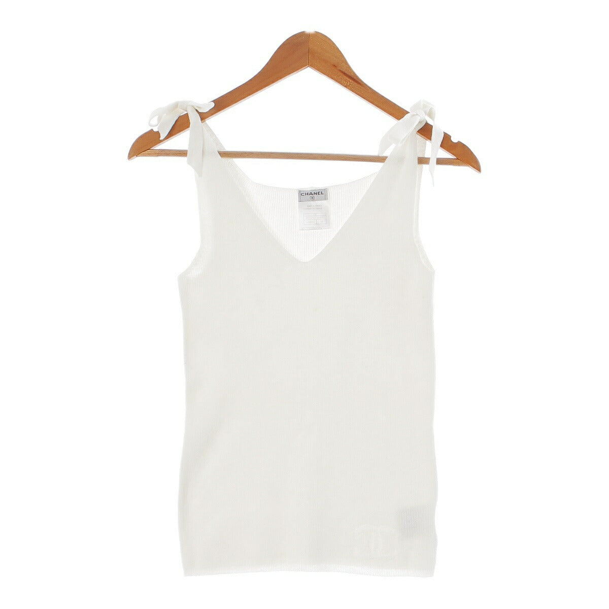 Chanel 05P COCO Mark Ribbon Knit Tank Top Camisole P25470 White 38 [Used] [Authentic Product Guaranteed]