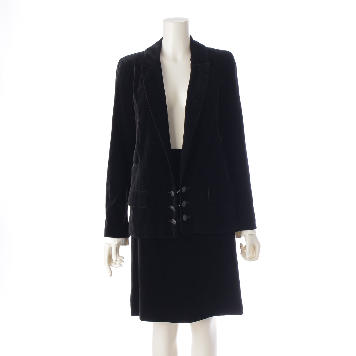 Chanel COCO Mark 04A Velour Jacket and Skirt Set P24446 Black 36