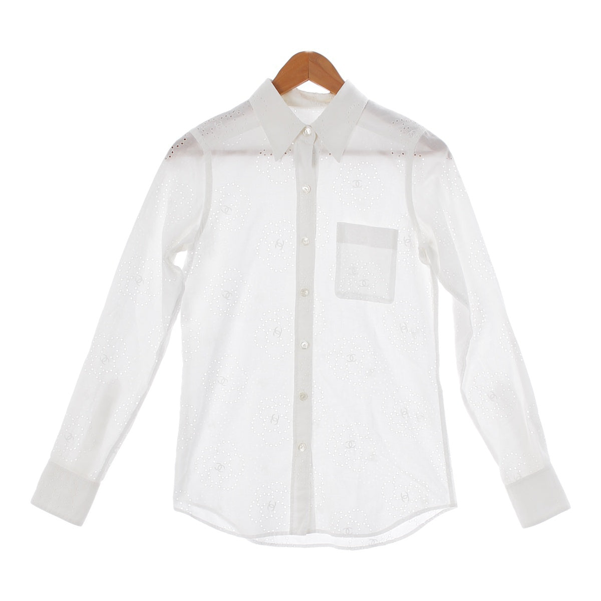 Chanel 08P Cotton Icon Shirt Blouse Long Sleeve Shirt Tops P33036 White 36