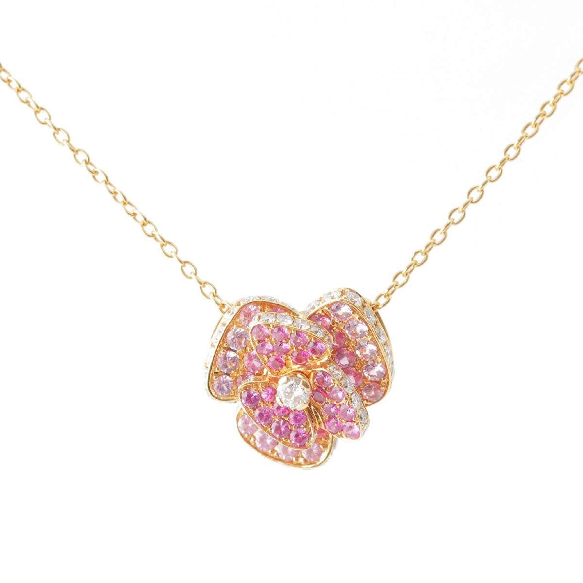 Ponte Vecchio Rosellina Flower Motif Pink Sapphire Diamond Necklace K18 PG 4.2g