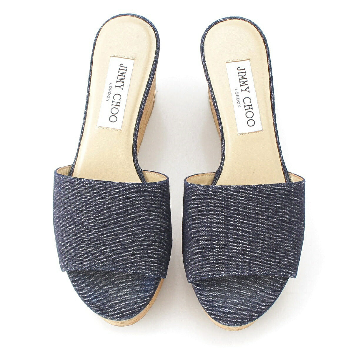 Jimmy Choo DEEDEE80 Denim Cork Platform Heel Shower Sandals Mules Blue Brown 36 [Used] [Authentic Guaranteed]